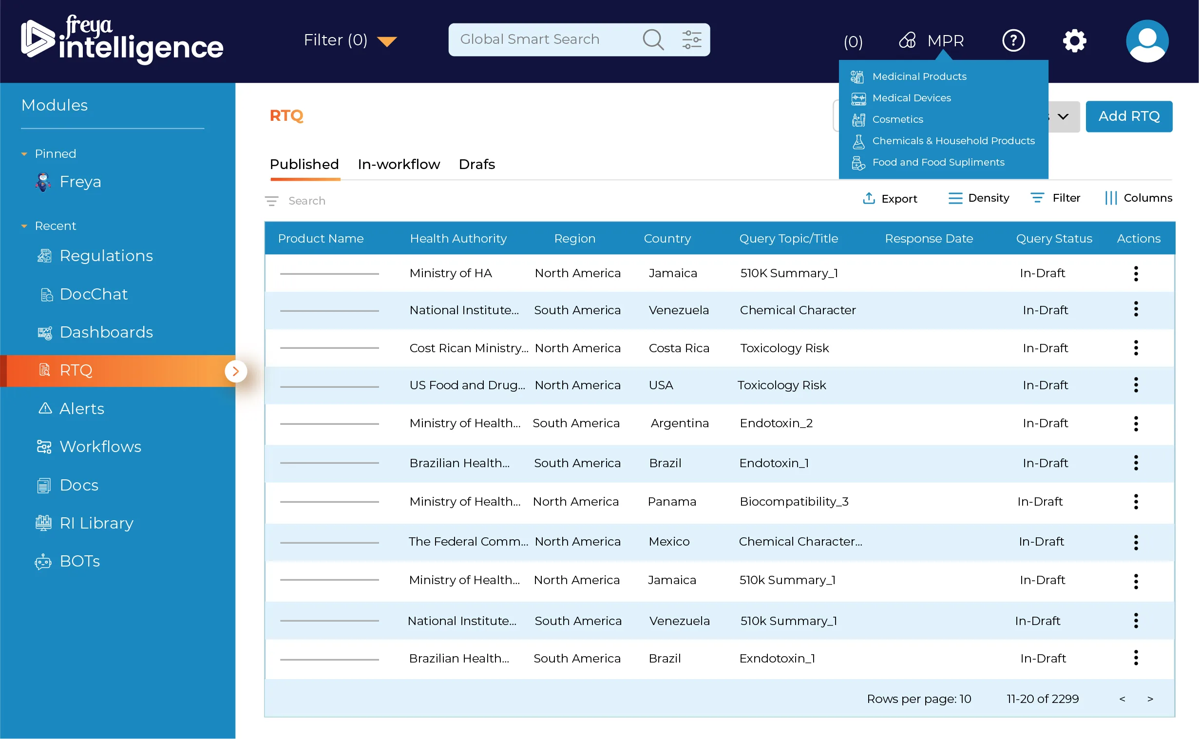 Freya.RTQ feature in Freya.intelligence tool
